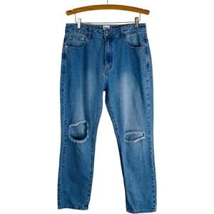 Princess Polly blue high waisted straight ankle distressed jeans 10